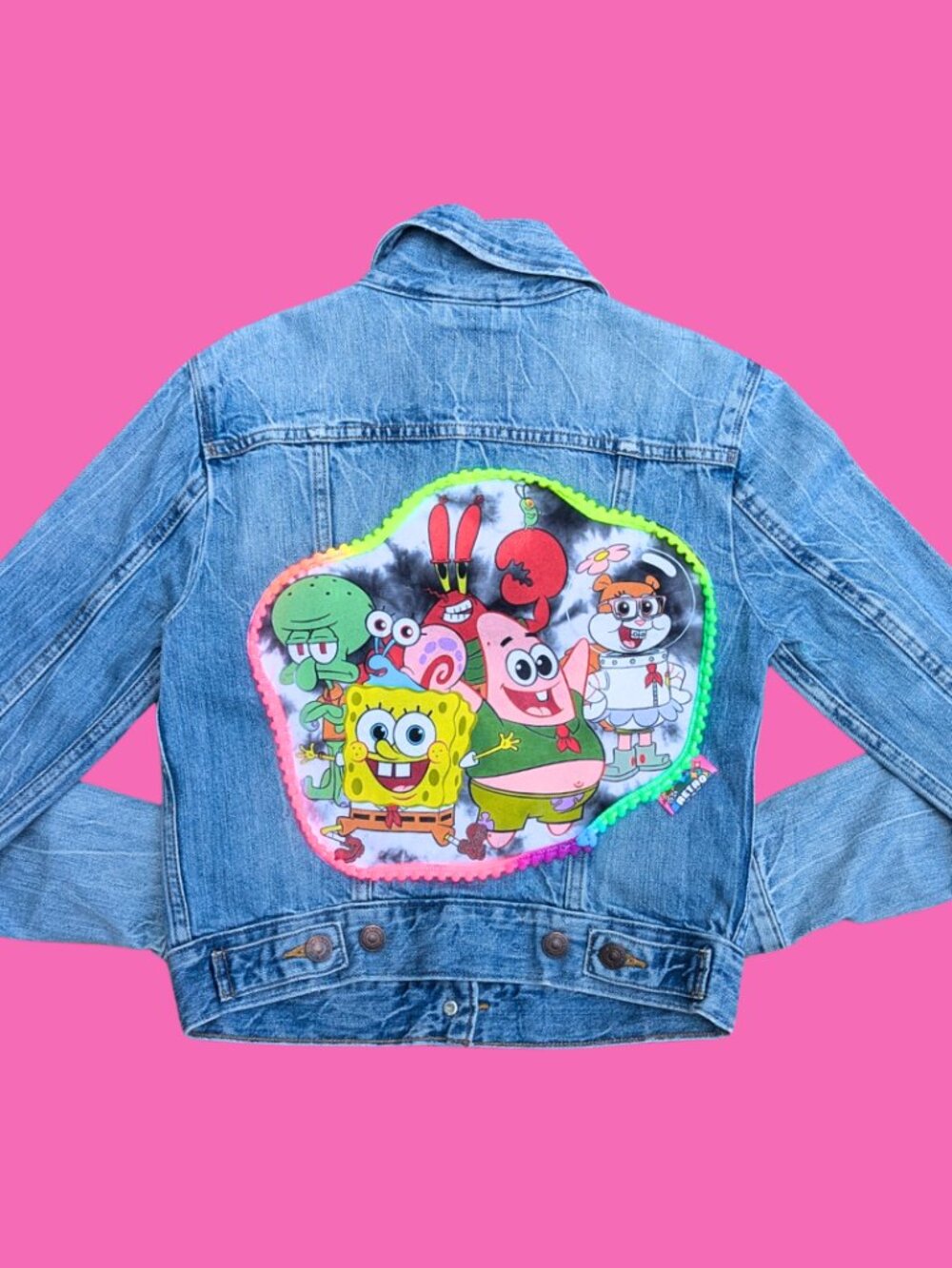 Sponge Bob Square Pants Upcycled T-Shirt Denim Jacket Size S